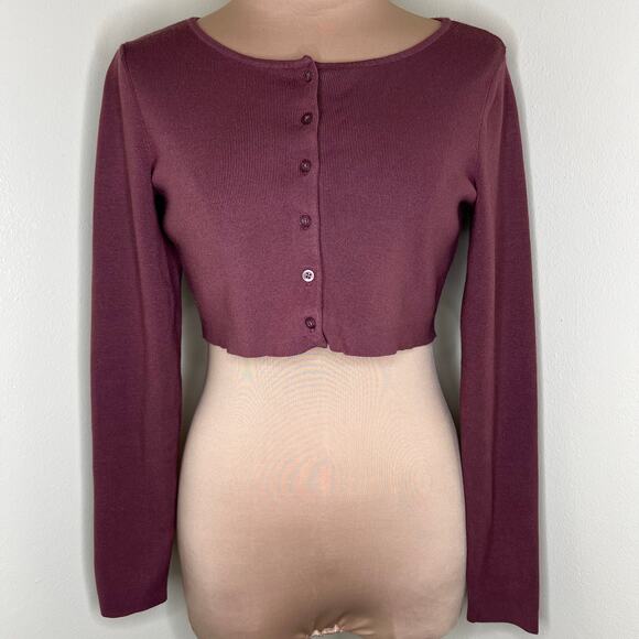 Aritzia Sunday Best Izzy Cardigan Medium Womens Mauve Cropped Button Up Ribbed - Picture 1 of 7